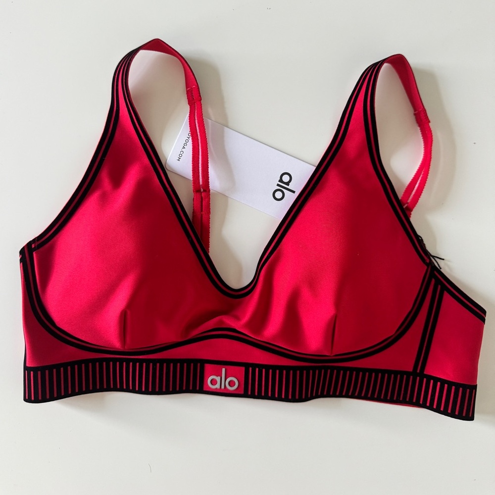 ALO Yoga Red & Black Piping Sports Bra